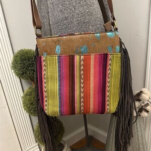 Nocona Western Women Bag Crossbody Conceal Carry Calf Hair Multicolor Fringe